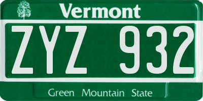 VT license plate ZYZ932