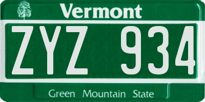 VT license plate ZYZ934