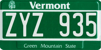 VT license plate ZYZ935