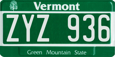 VT license plate ZYZ936