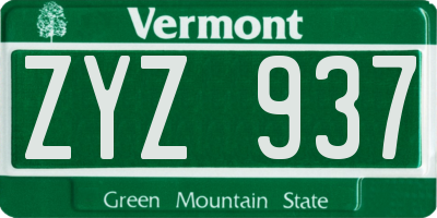 VT license plate ZYZ937