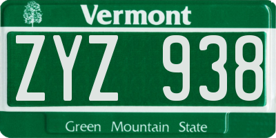 VT license plate ZYZ938