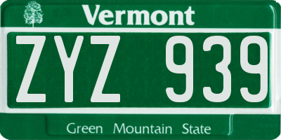 VT license plate ZYZ939