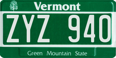 VT license plate ZYZ940