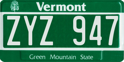 VT license plate ZYZ947