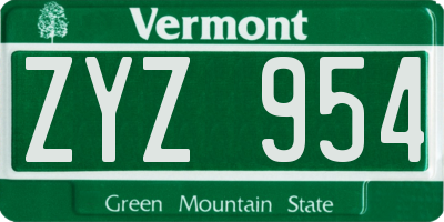 VT license plate ZYZ954