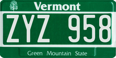 VT license plate ZYZ958