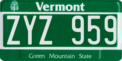 VT license plate ZYZ959