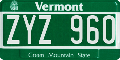 VT license plate ZYZ960