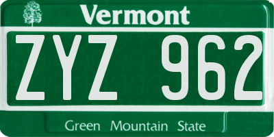 VT license plate ZYZ962