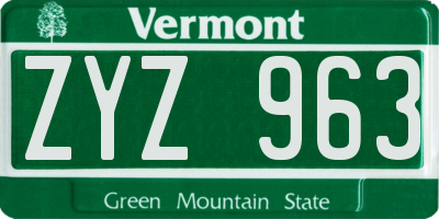 VT license plate ZYZ963