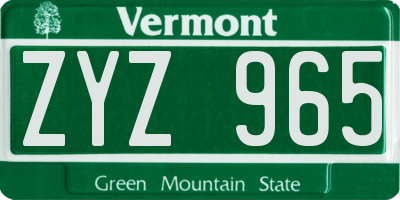 VT license plate ZYZ965