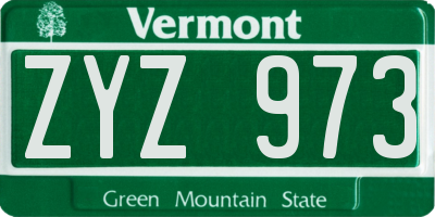 VT license plate ZYZ973