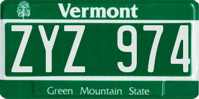 VT license plate ZYZ974