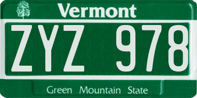 VT license plate ZYZ978