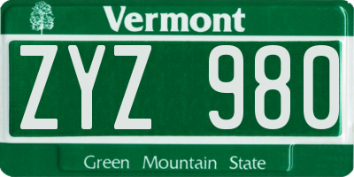 VT license plate ZYZ980