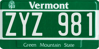 VT license plate ZYZ981