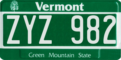 VT license plate ZYZ982