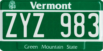 VT license plate ZYZ983