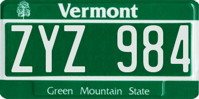 VT license plate ZYZ984