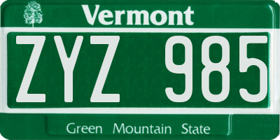 VT license plate ZYZ985