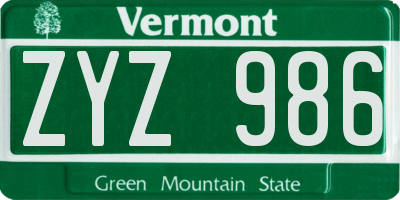 VT license plate ZYZ986