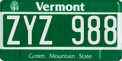 VT license plate ZYZ988