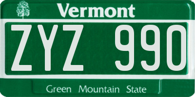 VT license plate ZYZ990