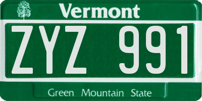 VT license plate ZYZ991
