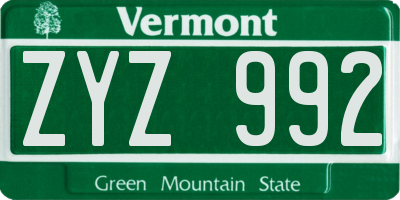 VT license plate ZYZ992