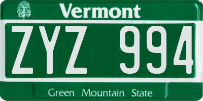 VT license plate ZYZ994