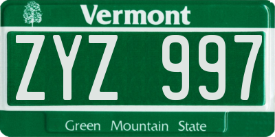VT license plate ZYZ997