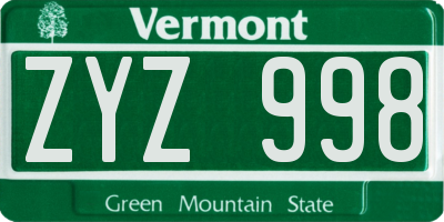 VT license plate ZYZ998