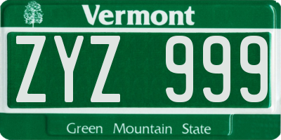 VT license plate ZYZ999