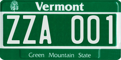 VT license plate ZZA001
