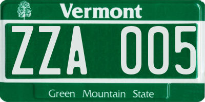 VT license plate ZZA005