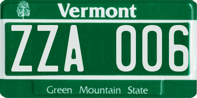 VT license plate ZZA006