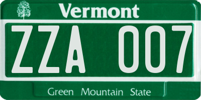 VT license plate ZZA007