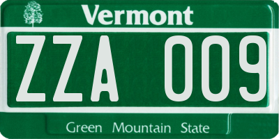 VT license plate ZZA009