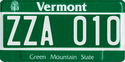 VT license plate ZZA010