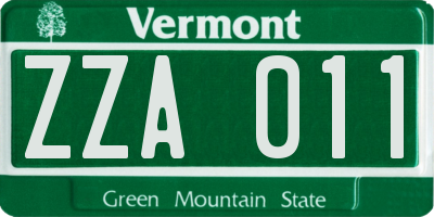 VT license plate ZZA011