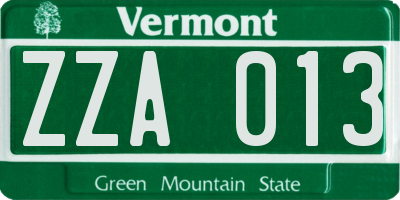 VT license plate ZZA013