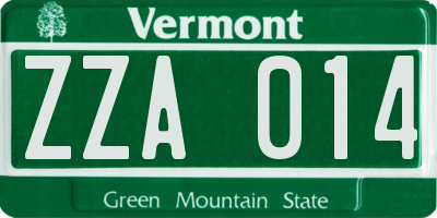 VT license plate ZZA014