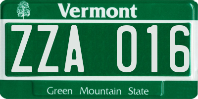 VT license plate ZZA016