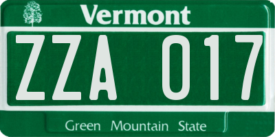 VT license plate ZZA017