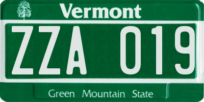 VT license plate ZZA019