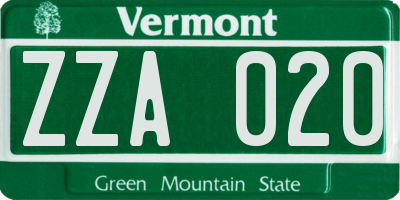 VT license plate ZZA020