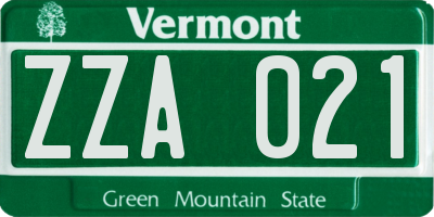 VT license plate ZZA021