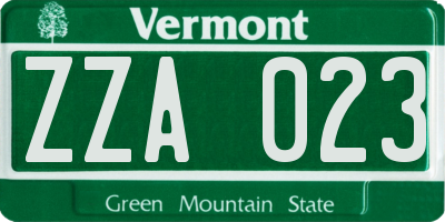 VT license plate ZZA023