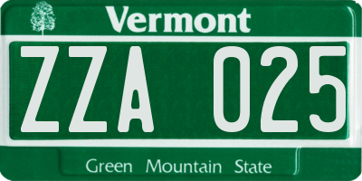 VT license plate ZZA025